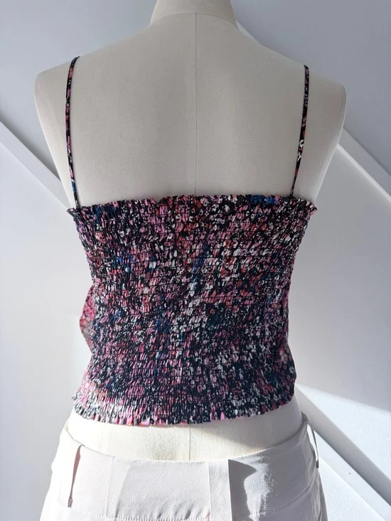 Maje Floral Silk Crop Top Black Pink (3/S) | Sleeveless Parisian Chic Summer - Picture 4 of 13